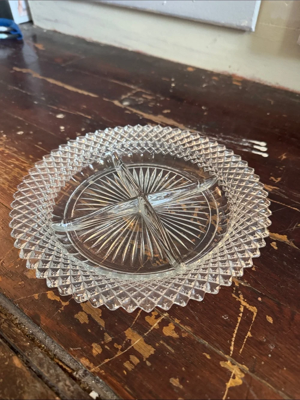 Clear Glass 4-Compartment Serving Dish with Diamond Border